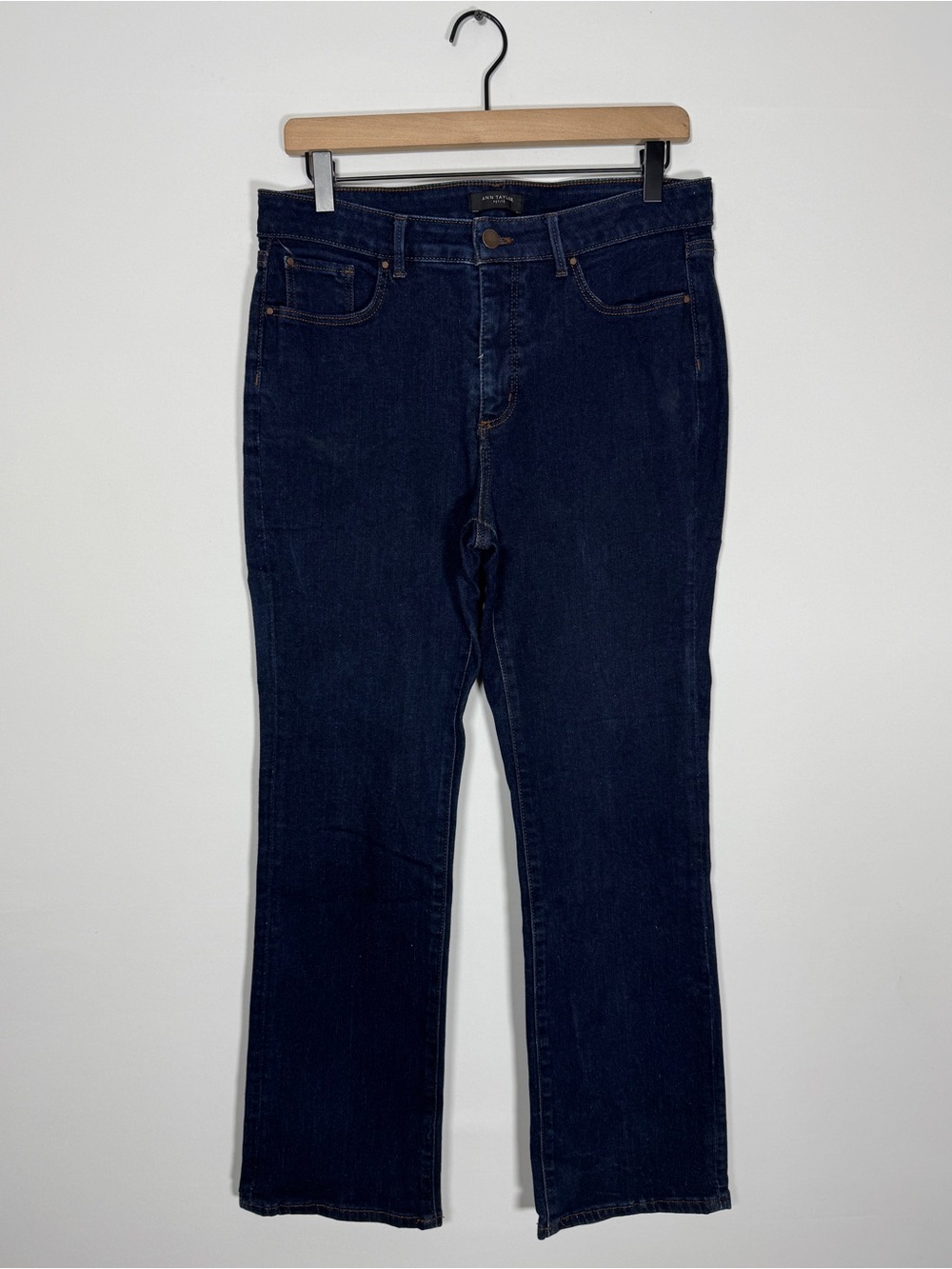 WJ554 {Ann Taylor} "Slim Boot Curvy Fit" Petite Dark Blue Bootcut Denim Jeans